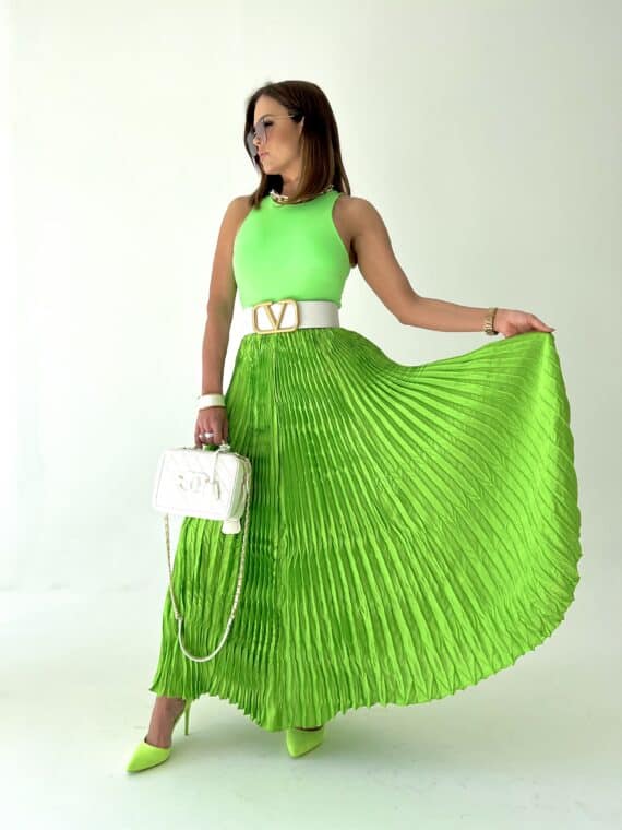 Pleated maxi skirt - green