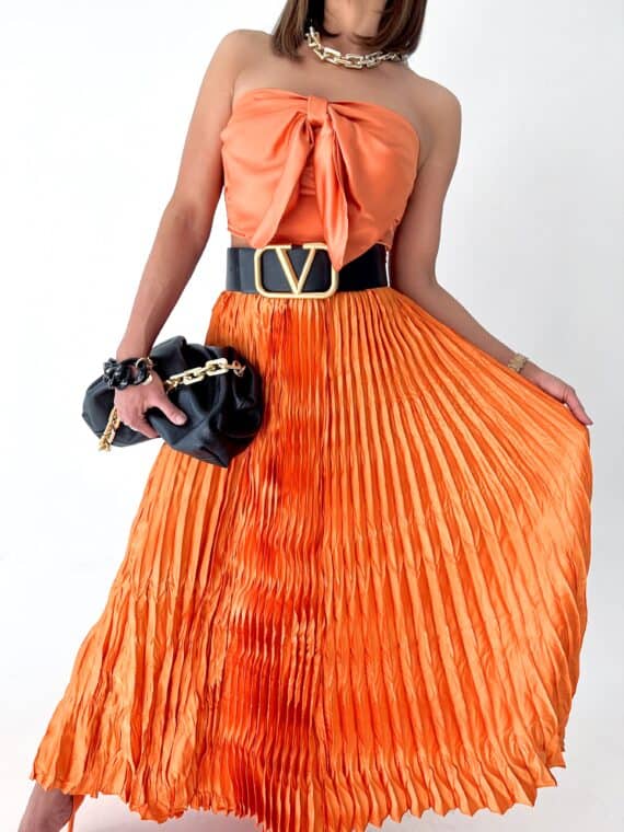 Pleated maxi skirt - orange