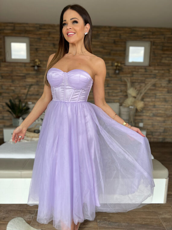 "Miracle" strapless dress with sleeves - pale purple