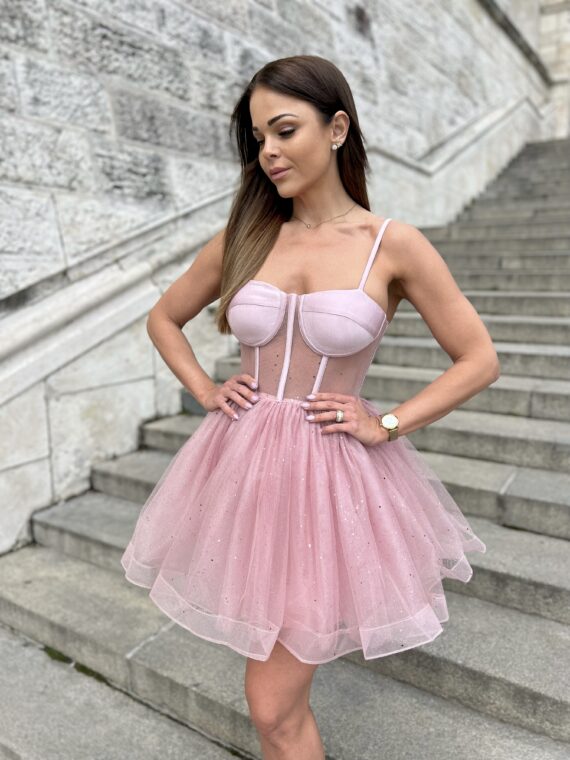 Mini dress with spaghetti strap and sleeves "Charlotte" - powder pink