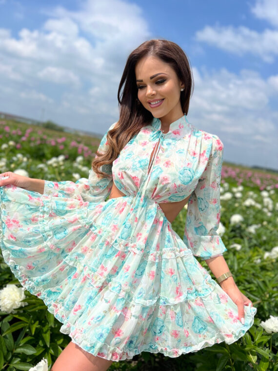 "Bella" floral pattern dress - pattern (pale green/turquoise)