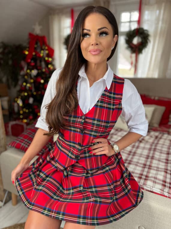 "Xmas" Christmas plaid vest - red