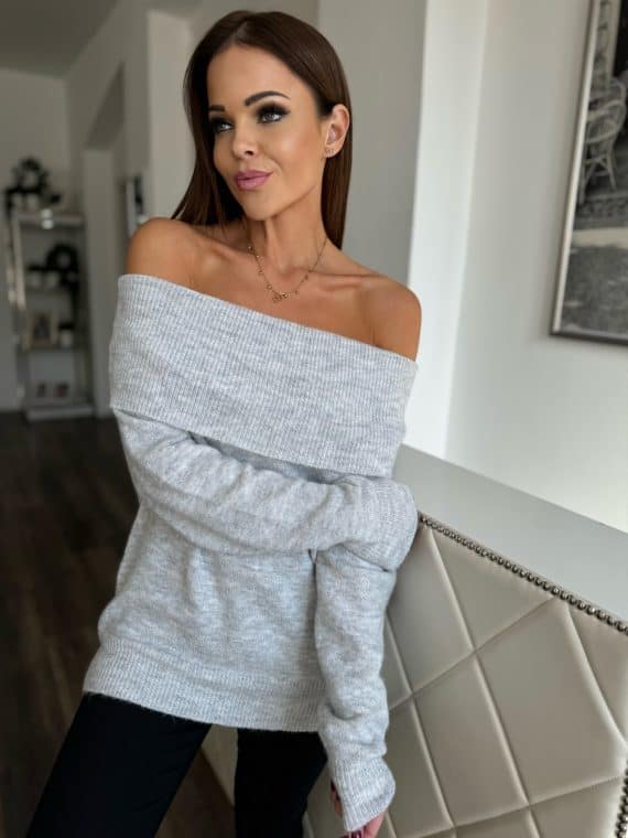 "Angelina" pullover knit sweater - pale grey