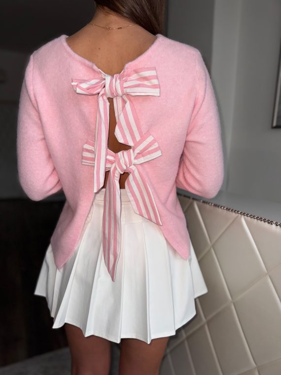 "Flora" knitted sweater with bow back - ballerina pink