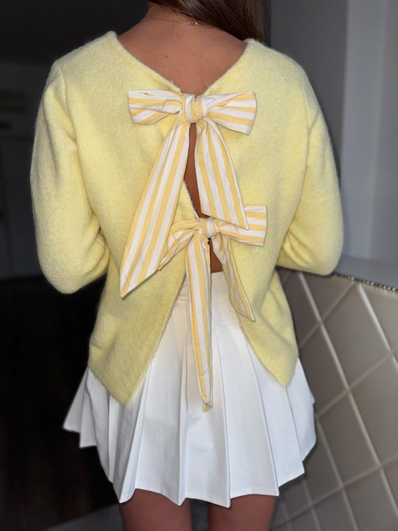 "Flora" knitted sweater with bow back - cream yellow