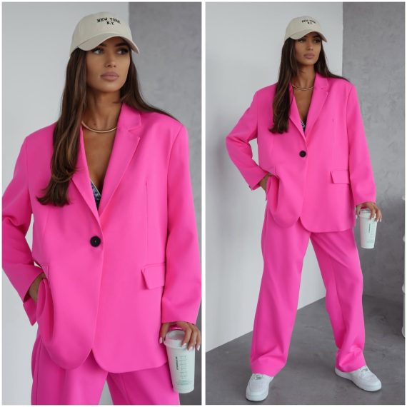 "Catwalk" long pants and blazer set - "Knockout Pink"