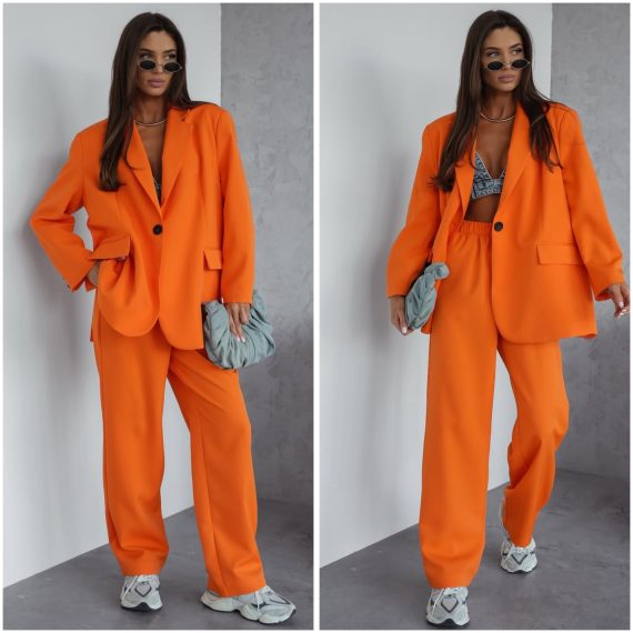 "Catwalk" long pants and blazer set - "Vibrant Orange"