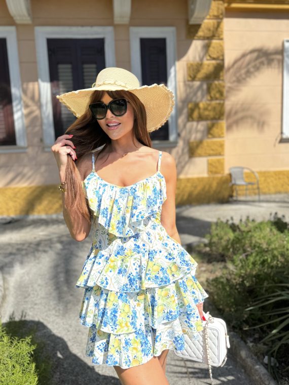 "Maison Citron" dress - "Yellow Lemon&Cobalt Blue"