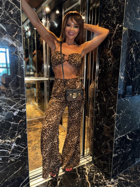 "Savage Belle" crop top and trouser set - "Leopard"
